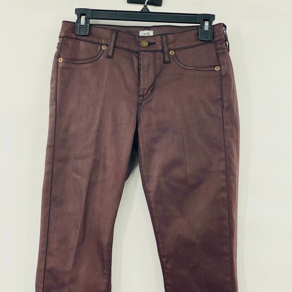 Cachè Deadstock Coated 4 Pocket Wine Skinny Strech Jeans Jegging Size 2 Wet Look - Picture 4 of 15